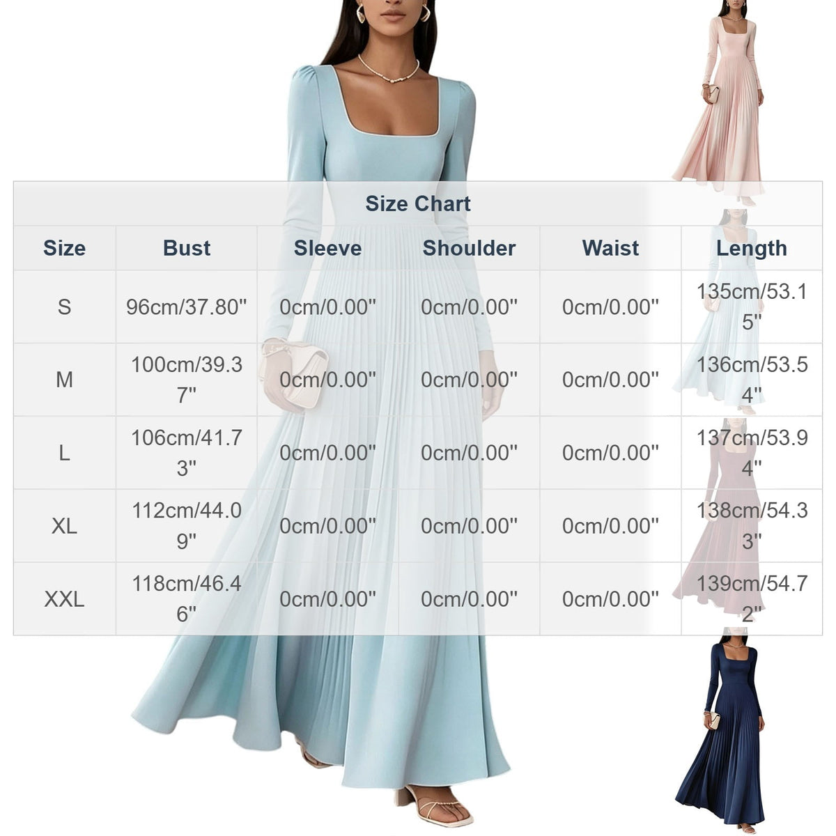 thumbnail image 3 of BRGZLK Square Neck Bridesmaid Dresses for Women Trendy Solid Color Long Sleeve Empire Waist Pleated Gowns Wedding Guest Dress Maxi Formal Evening Dress Navy XL, 3 of 8