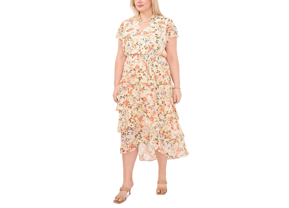 thumbnail image 1 of 1.State Trendy Plus Size Printed Tiered Ruffle Maxi Dress Daybreak Watercolor 2X, 1 of 1