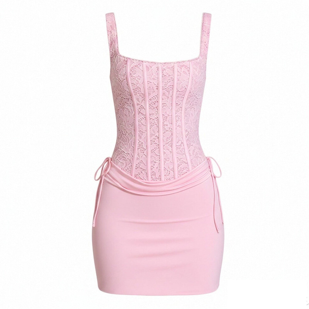 thumbnail image 4 of Wxolcjlv Women's Lace Corset Mini Dress Square Neck Drawstring Waist Party Bodycon Gown, 4 of 4