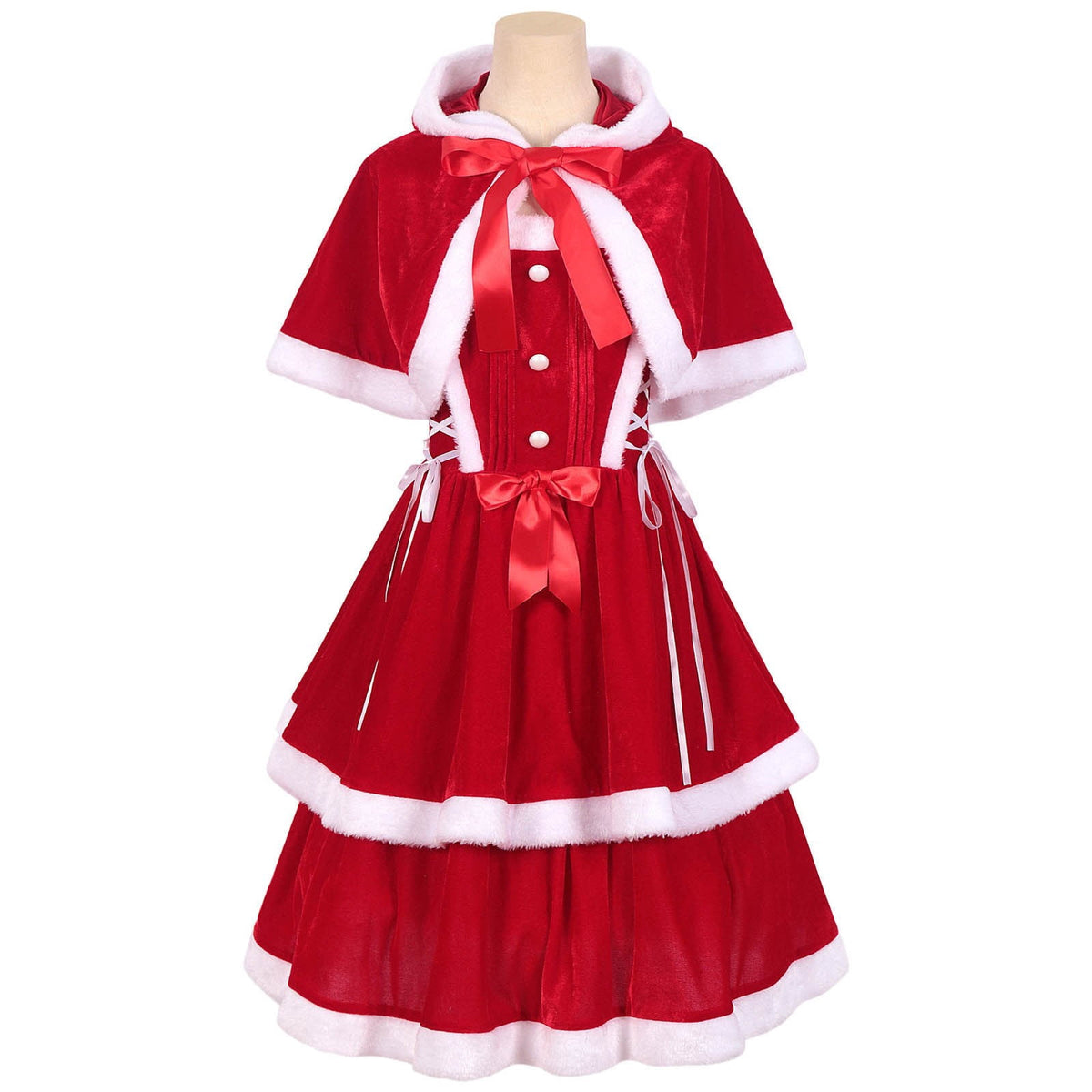 thumbnail image 2 of HEVRJEWJD WomensChristmas Theme Party Cos Stage Christmas Dress Elegant Court Gown for Festive Holiday Performances and Themed Events Red S, 2 of 9