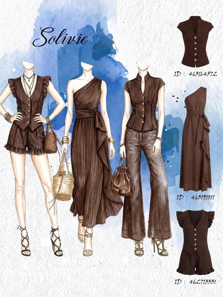 thumbnail image 4 of Womens One Shoulder Sleeveless Ruffle Long Dress - Brown, 4 of 6