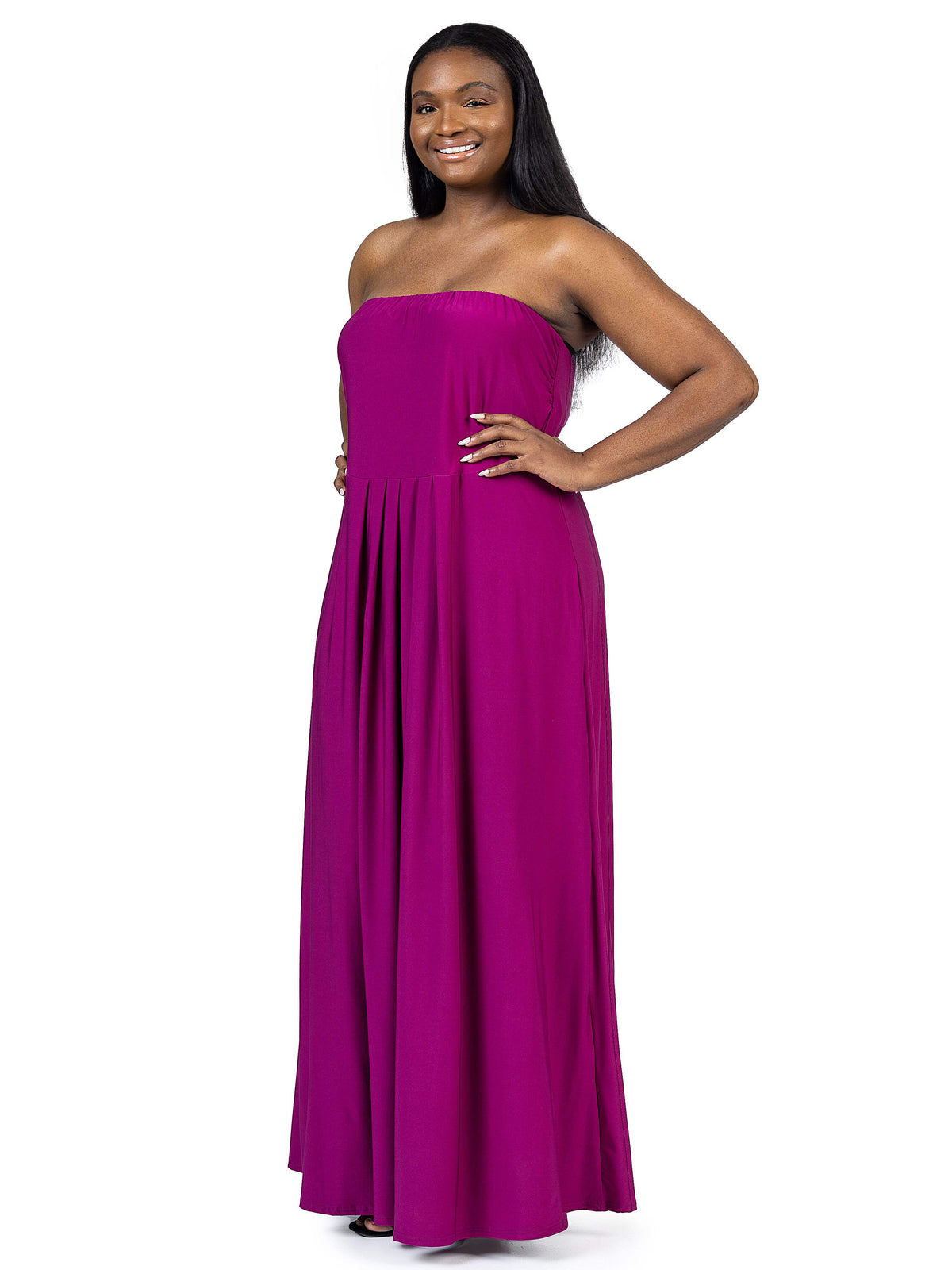 thumbnail image 5 of Plus Size Strapless Pleated Pocket Maxi Dress, 5 of 11