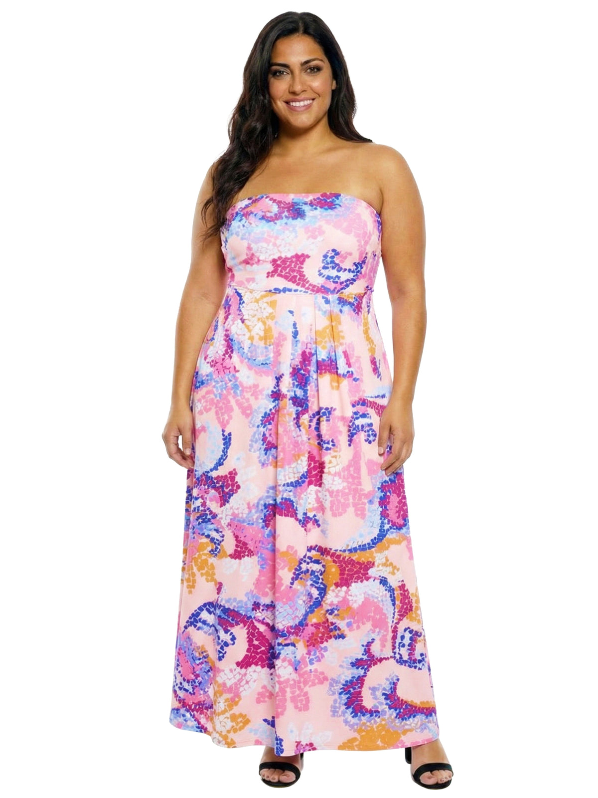 thumbnail image 1 of 24seven Comfort Elevate Curvy Abstract Print A Line Strapless Pocket Maxi Dress, 1 of 5