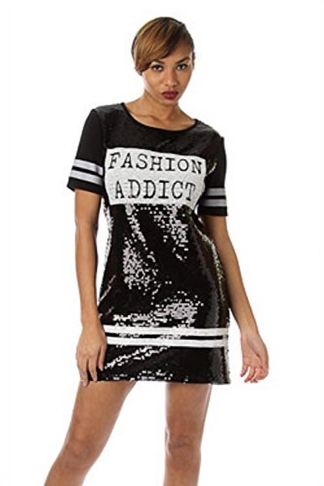 thumbnail image 1 of 2Chique Boutique Women's Black and White Sequins Shirt Dress (small), 1 of 3