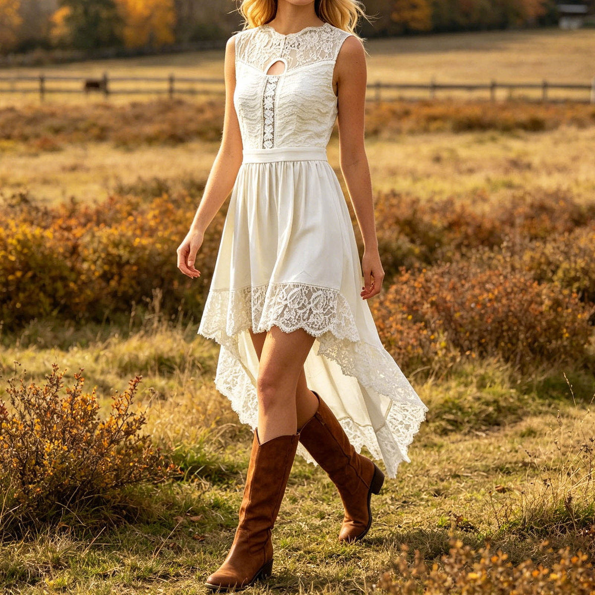 thumbnail image 4 of Mini Dresses for Women Tank Bohemian Lace Hollow Out Casual Dress Flowy Summer Beach Dress Embroidery Floral Boho Sundress Beige S-3XL, 4 of 6