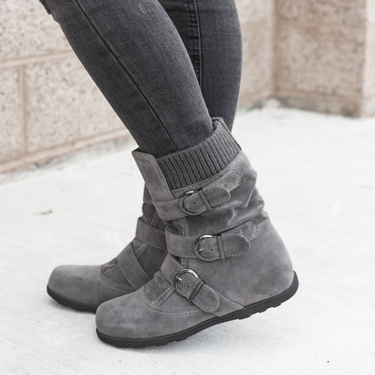 thumbnail image 4 of OKBOP Women's Low-heeled Ankle Boots-Zipper Winter Leather Thigh High Boots for Women Non Slip Shoes for Women Fashion Warm Slouch Christmas Womens Boots, 4 of 6