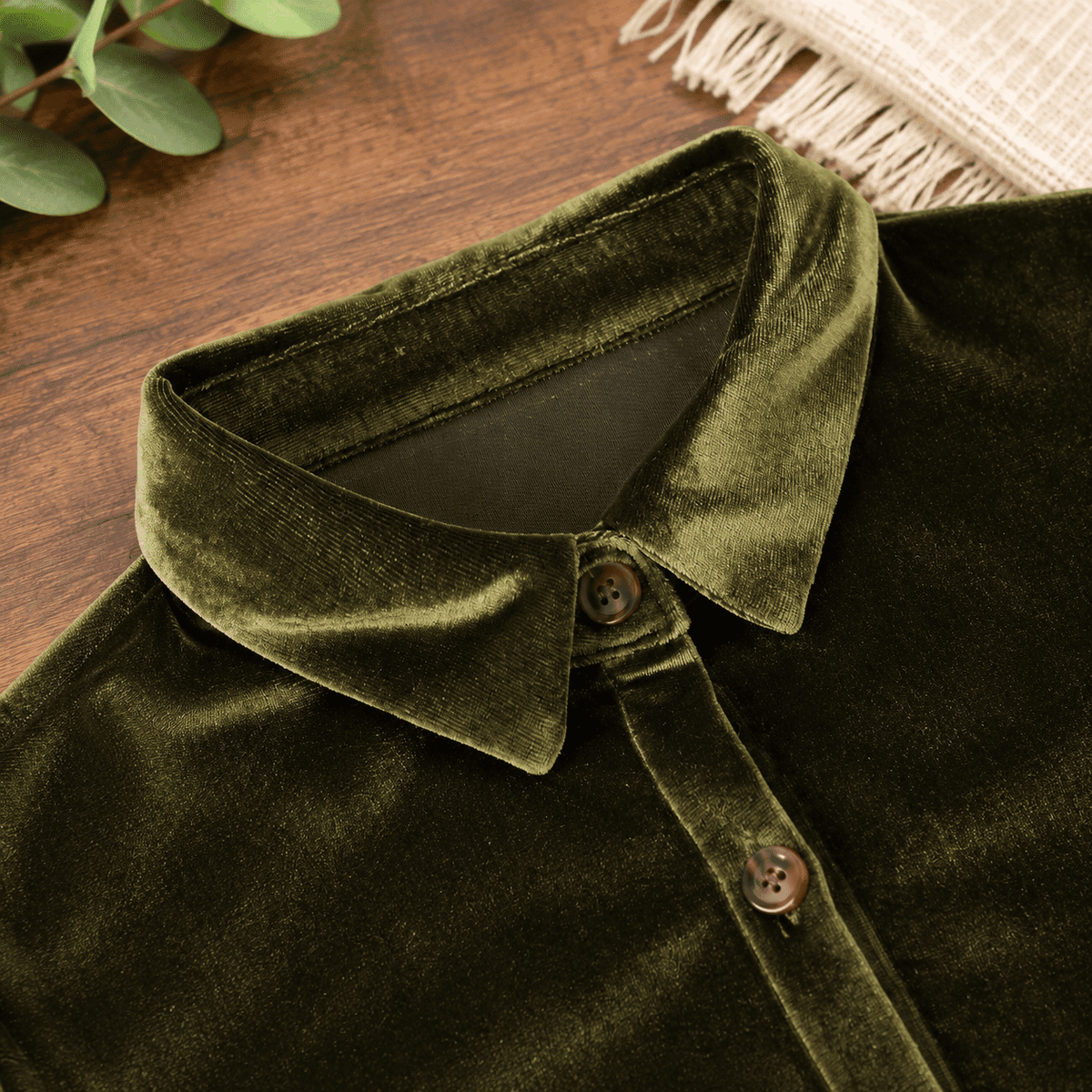 thumbnail image 4 of Womens Long Sleeve Lapel Swing Mini Dress, Army Green, Small, 4 of 5