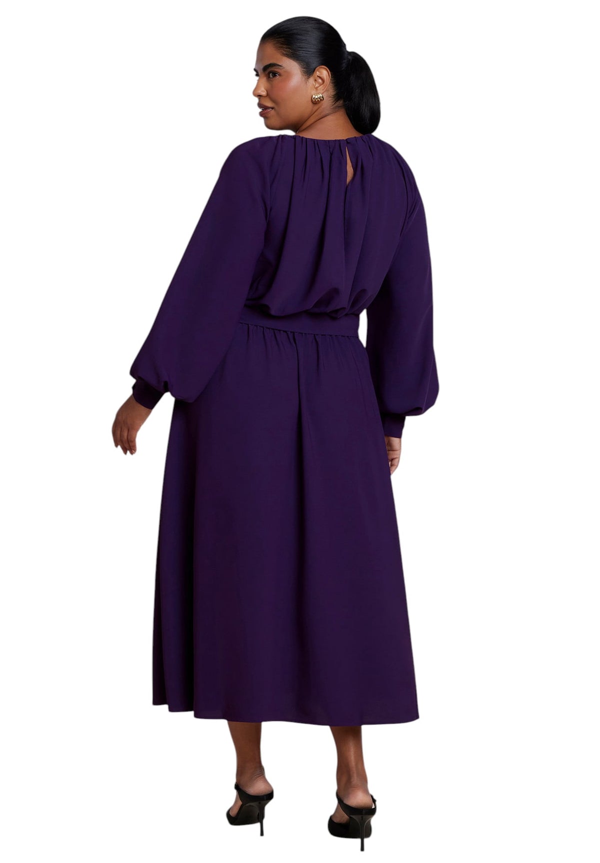 thumbnail image 2 of ELOQUII Women's Plus Size Sleeve Detail Belted Maxi Dress, 2 of 3