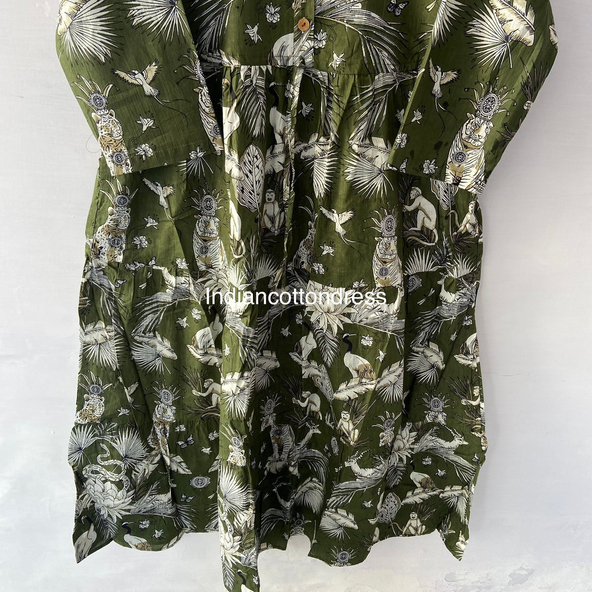 thumbnail image 4 of Handblock Dress, Tiger Print Green Color,Sketer Circle Dress,Flapper Dress, Blousen Dress, Long Dress, 4 of 7