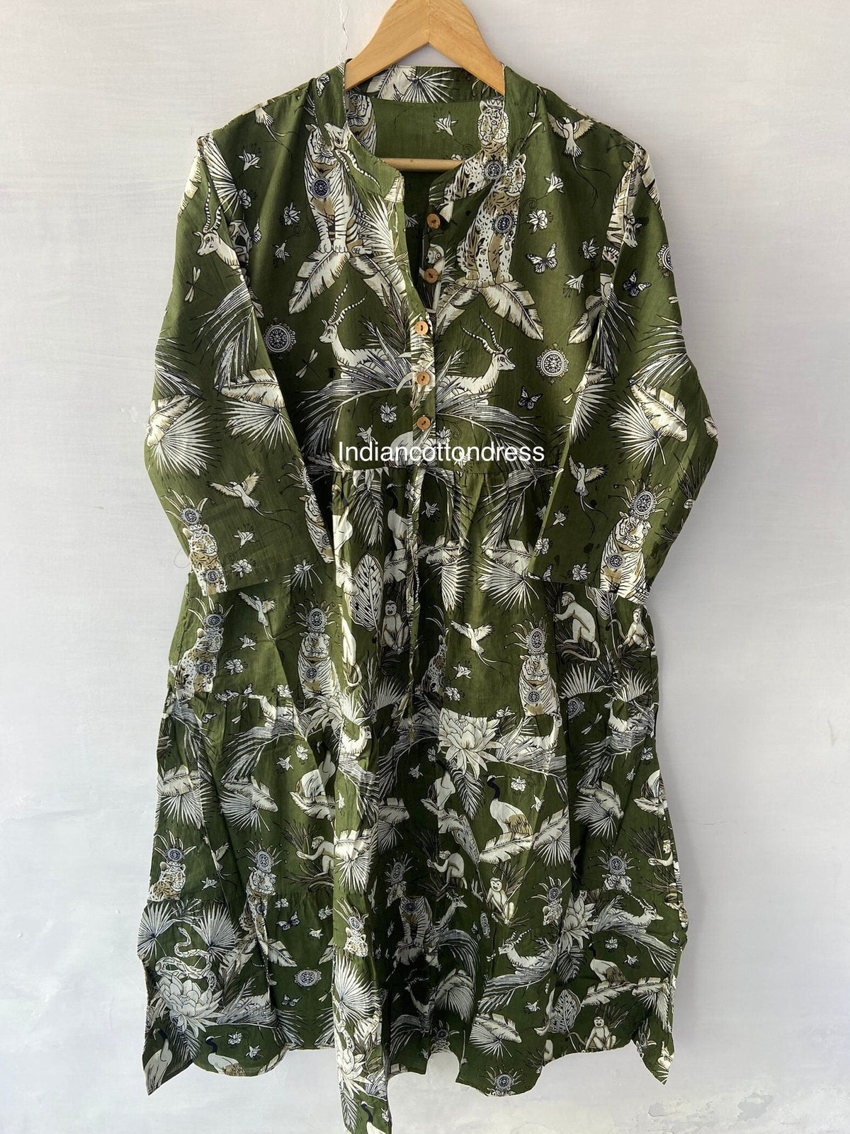 thumbnail image 3 of Handblock Dress, Tiger Print Green Color,Sketer Circle Dress,Flapper Dress, Blousen Dress, Long Dress, 3 of 7