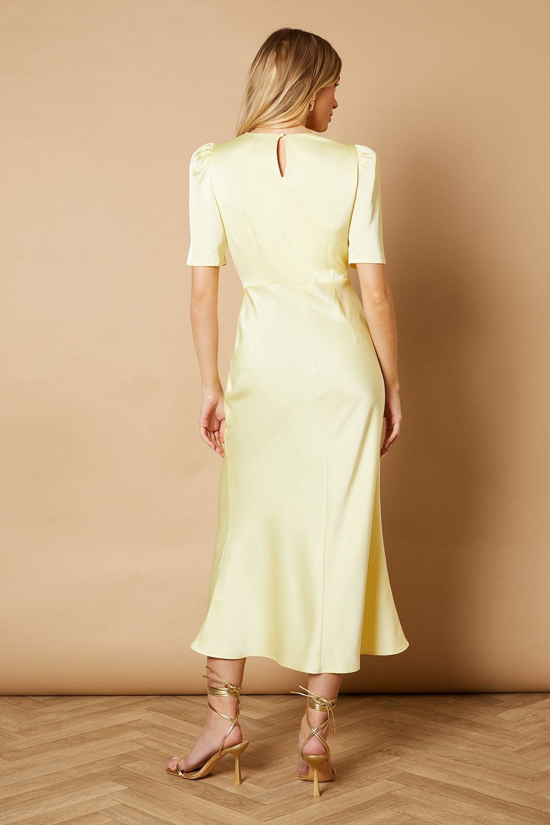 thumbnail image 2 of Oasis Satin V-Neck Midi Dress - Yellow, 4, 2 of 3