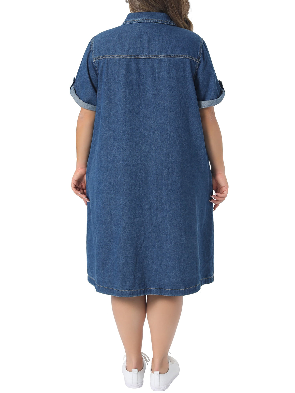 thumbnail image 4 of Agnes Orinda Women's Plus Size Denim Dresses Button Down Lapel Short Sleeve Midi Summer Casual Denim Jean Shirt Dress with Pockets 2X Blue, 4 of 8