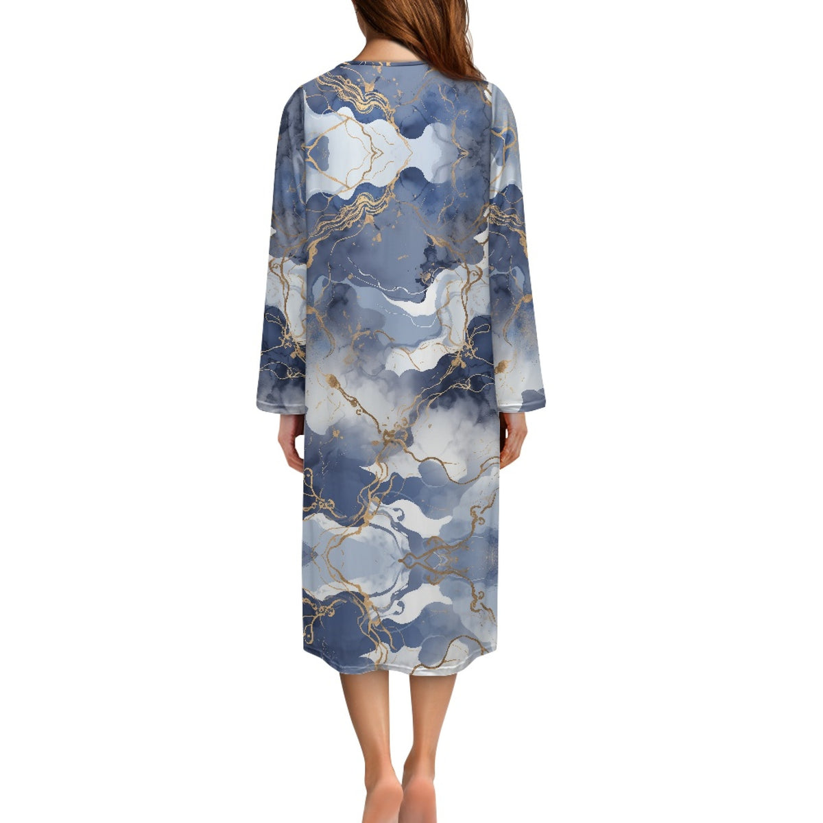 thumbnail image 3 of FOR U DESIGNS Blue Gold Marble Print Womens Nightgown Soft House Dresses for Women with Pockets, Lightweight Elastic Fabric Robes for Women Zipper Mumu Dress, S, 3 of 8
