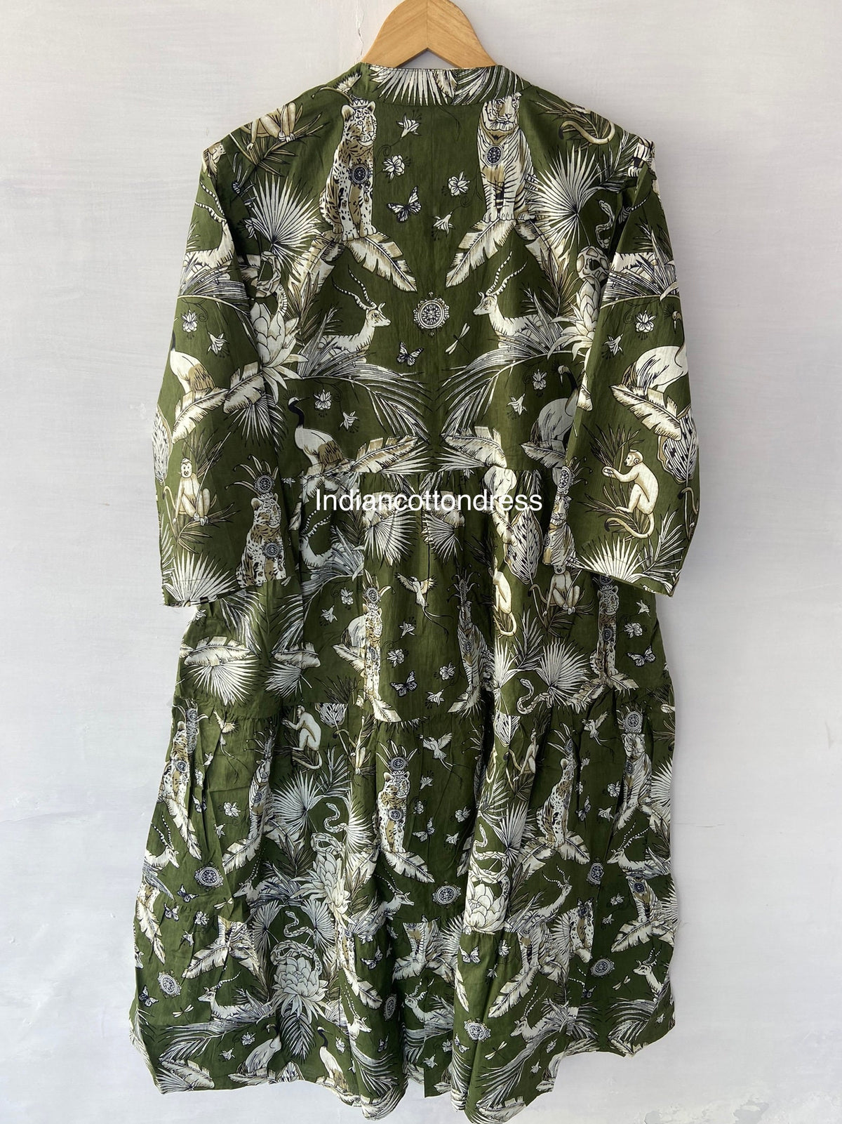 thumbnail image 7 of Handblock Dress, Tiger Print Green Color,Sketer Circle Dress,Flapper Dress, Blousen Dress, Long Dress, 7 of 7