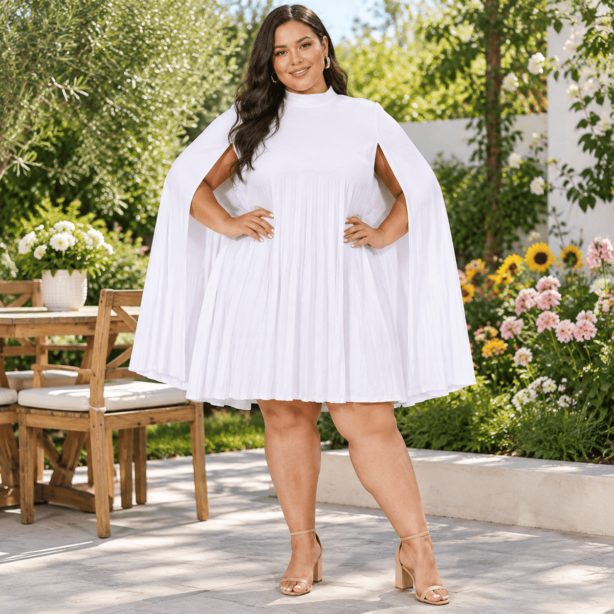 thumbnail image 3 of Women Plsize Cape Dress Pleated Cocktail Mini, 3 of 6