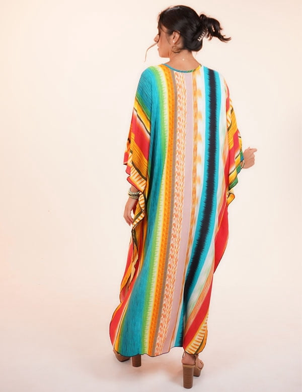 thumbnail image 3 of Shawl Dawls Women Cover-up V Neck Oversized Sleeve One Size Beach Kaftan Vacation Dress-STRIPE MULTI, 3 of 6