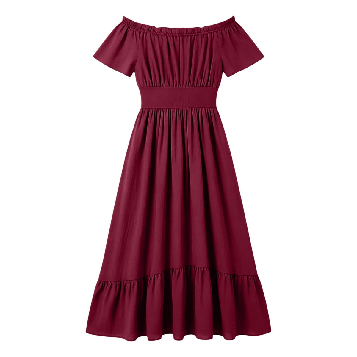thumbnail image 5 of Women Off Shoulder High Low Midi Dress Ruffle Short Sleeve Tie Front Flowy Party Dress for Halloween Evening Wedding Guest, 5 of 6