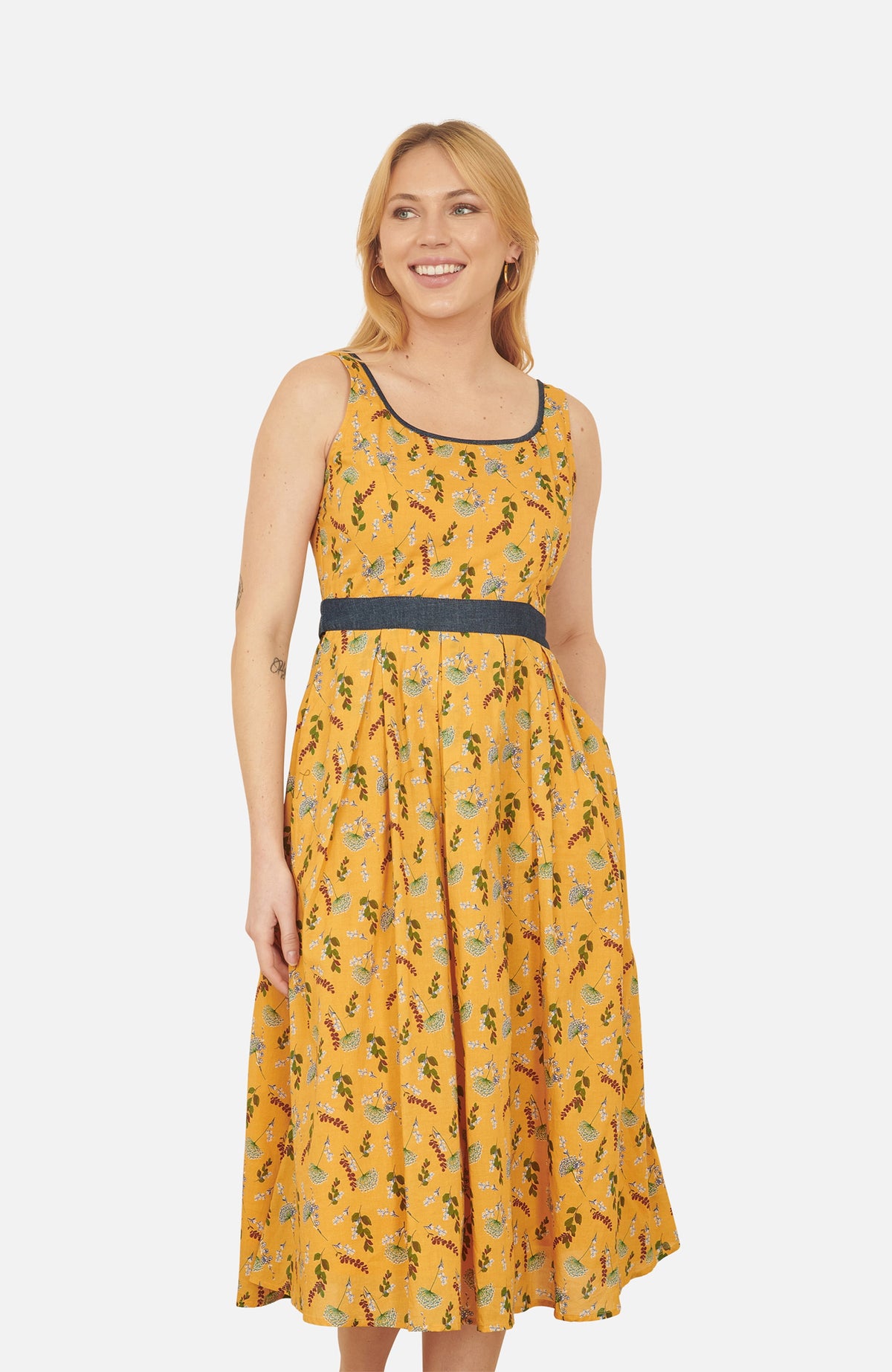 thumbnail image 3 of Yumi Cinched Waist Skater Dress - Yellow, 4, 3 of 5