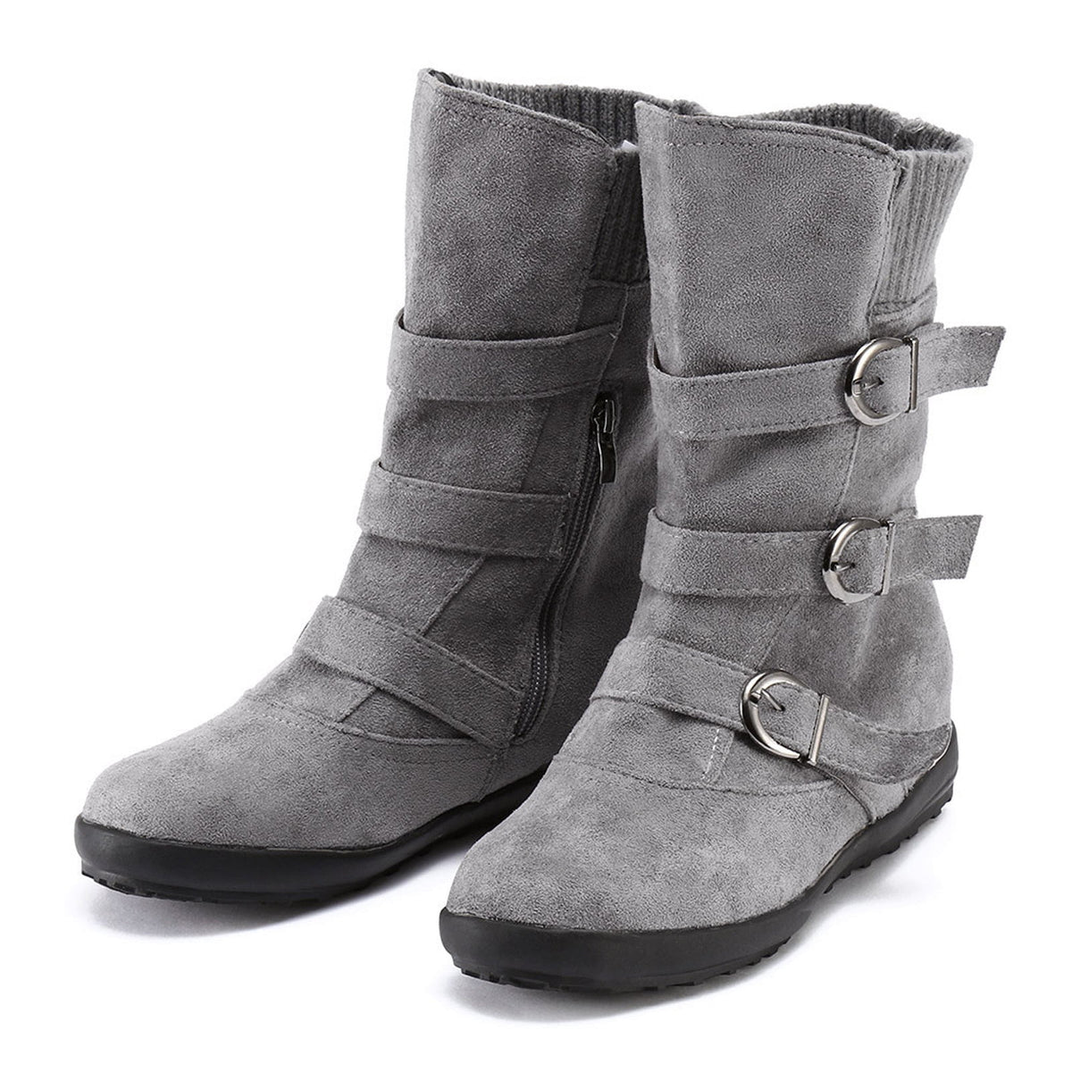 thumbnail image 5 of OKBOP Women's Low-heeled Ankle Boots-Zipper Winter Leather Thigh High Boots for Women Non Slip Shoes for Women Fashion Warm Slouch Christmas Womens Boots, 5 of 6