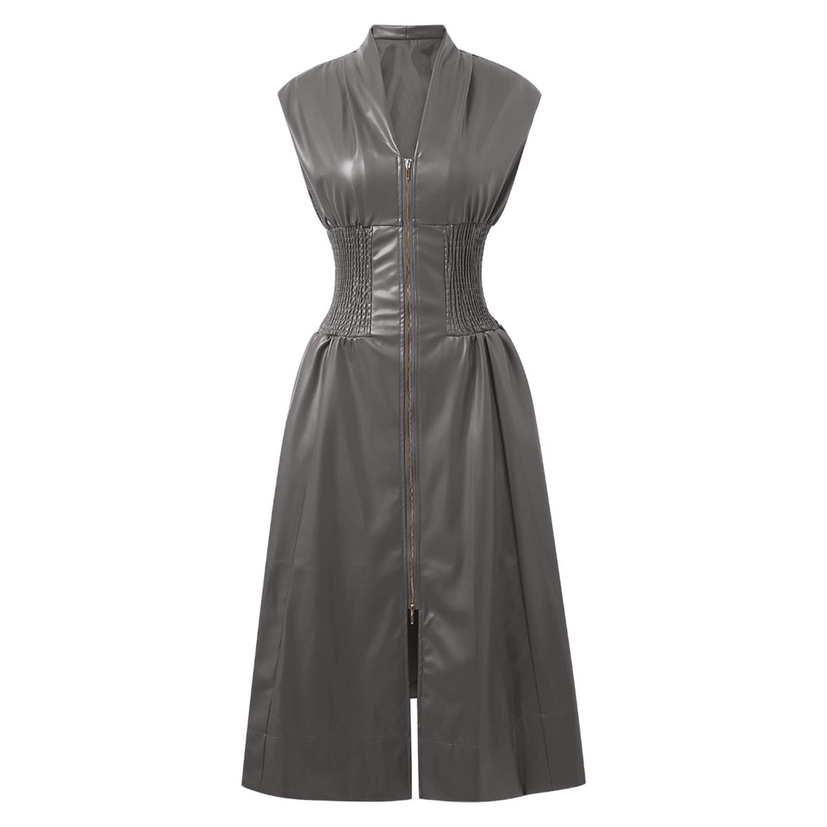 thumbnail image 4 of OSOLU Women Casual Dress Sleeveless Leather Zip Long Dress For Daily Vacation Stylish Solid Color Design Comfortable Fashion Dresses Holiday Hawaiian Flowy Sundress, 4 of 5