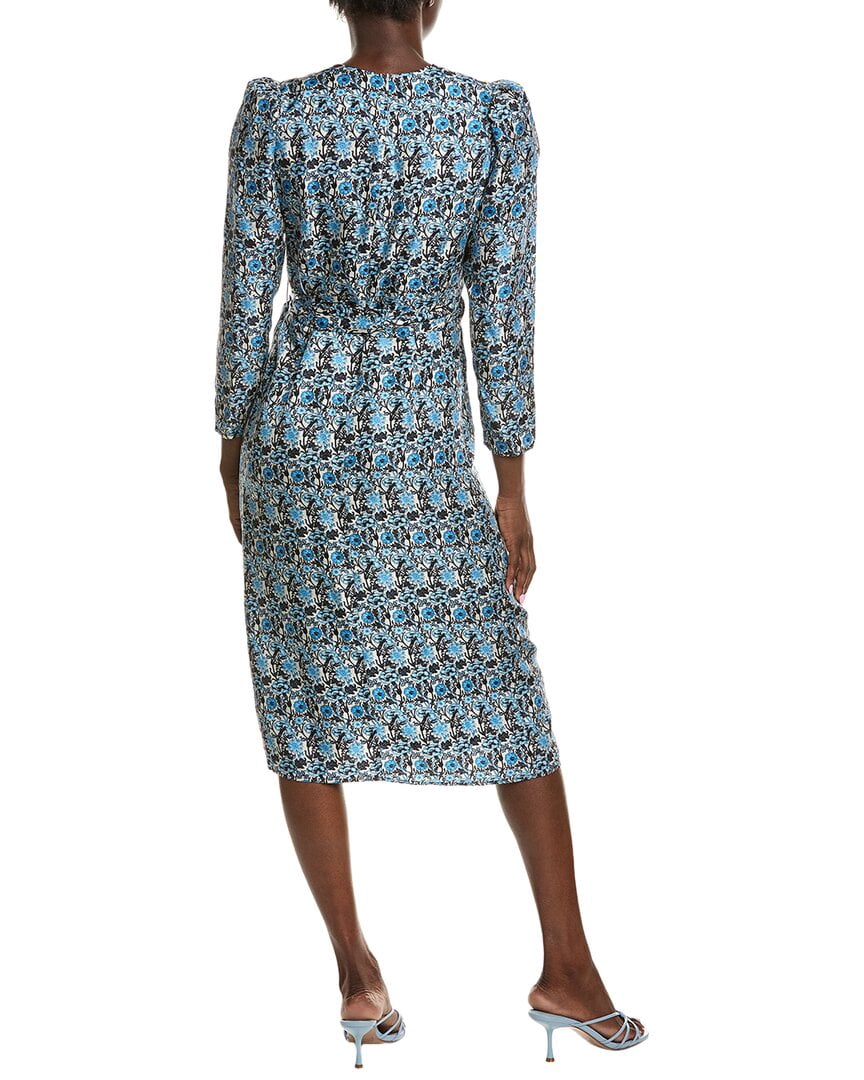 thumbnail image 2 of Sandro womens Puff Sleeve Silk Wrap Dress, 34, Blue, 2 of 3