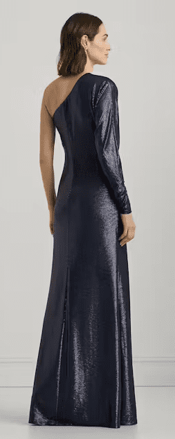 thumbnail image 3 of Ralph Lauren NAVY Women's Metallic Knit One-Shoulder Gown, US 8, 3 of 4