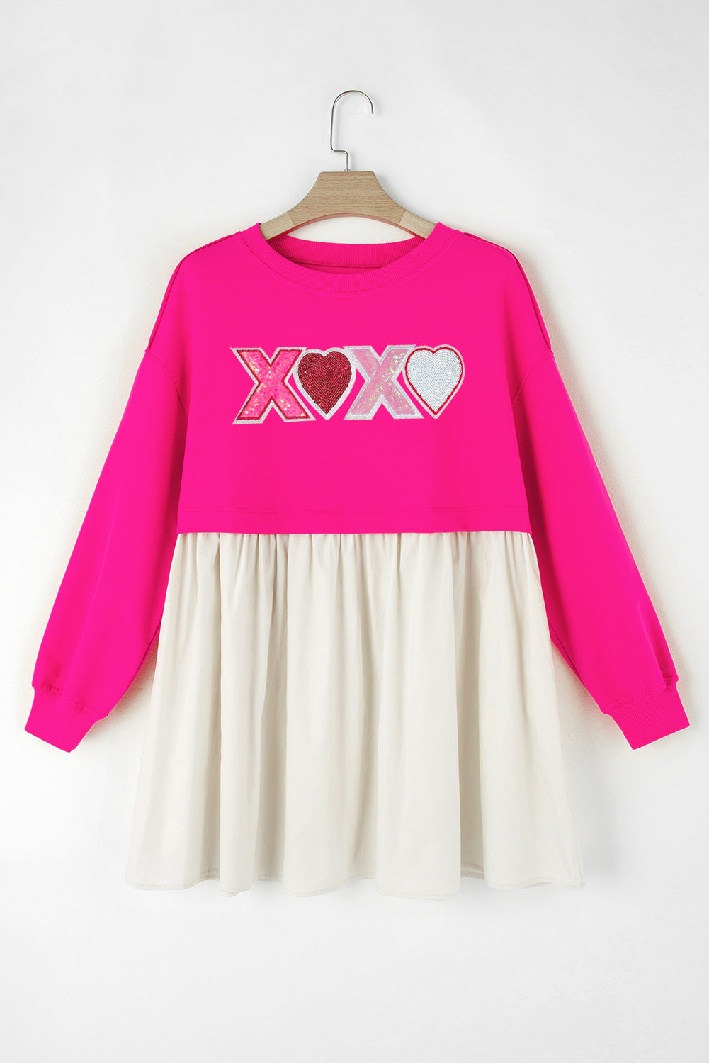 thumbnail image 5 of Women's Rose Red Sequin Heart XOXO Graphic Colorblock Patchwork Hem Sweatshirt Dress | [ZhiHiMeRi] | (US 12-14)L, 5 of 6