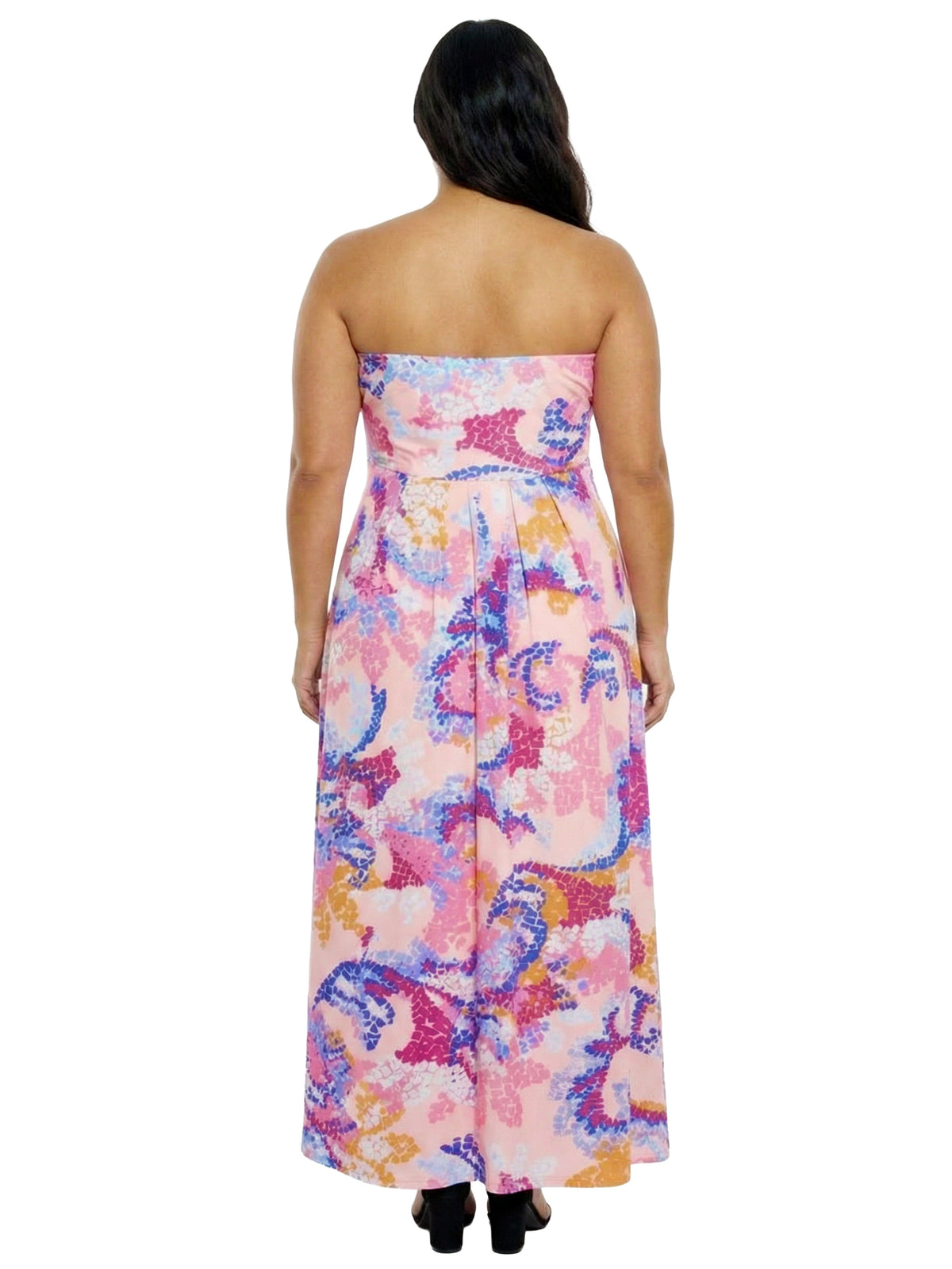 thumbnail image 3 of 24seven Comfort Elevate Curvy Abstract Print A Line Strapless Pocket Maxi Dress, 3 of 5