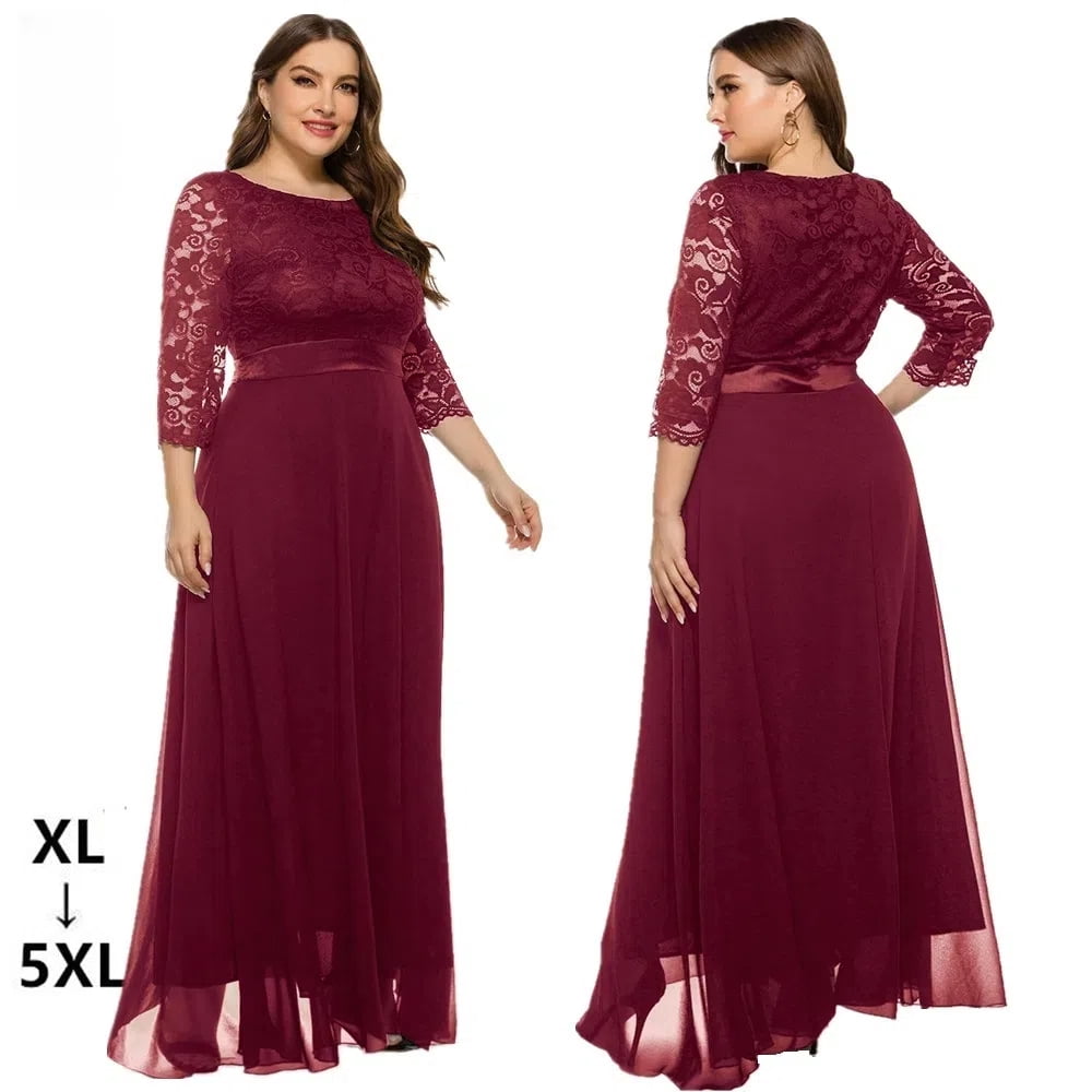 thumbnail image 2 of Women's Plus Size Lace Contrast Chiffon V Neck Flowy Cocktail Wedding Guest Midi Dress, 2 of 10