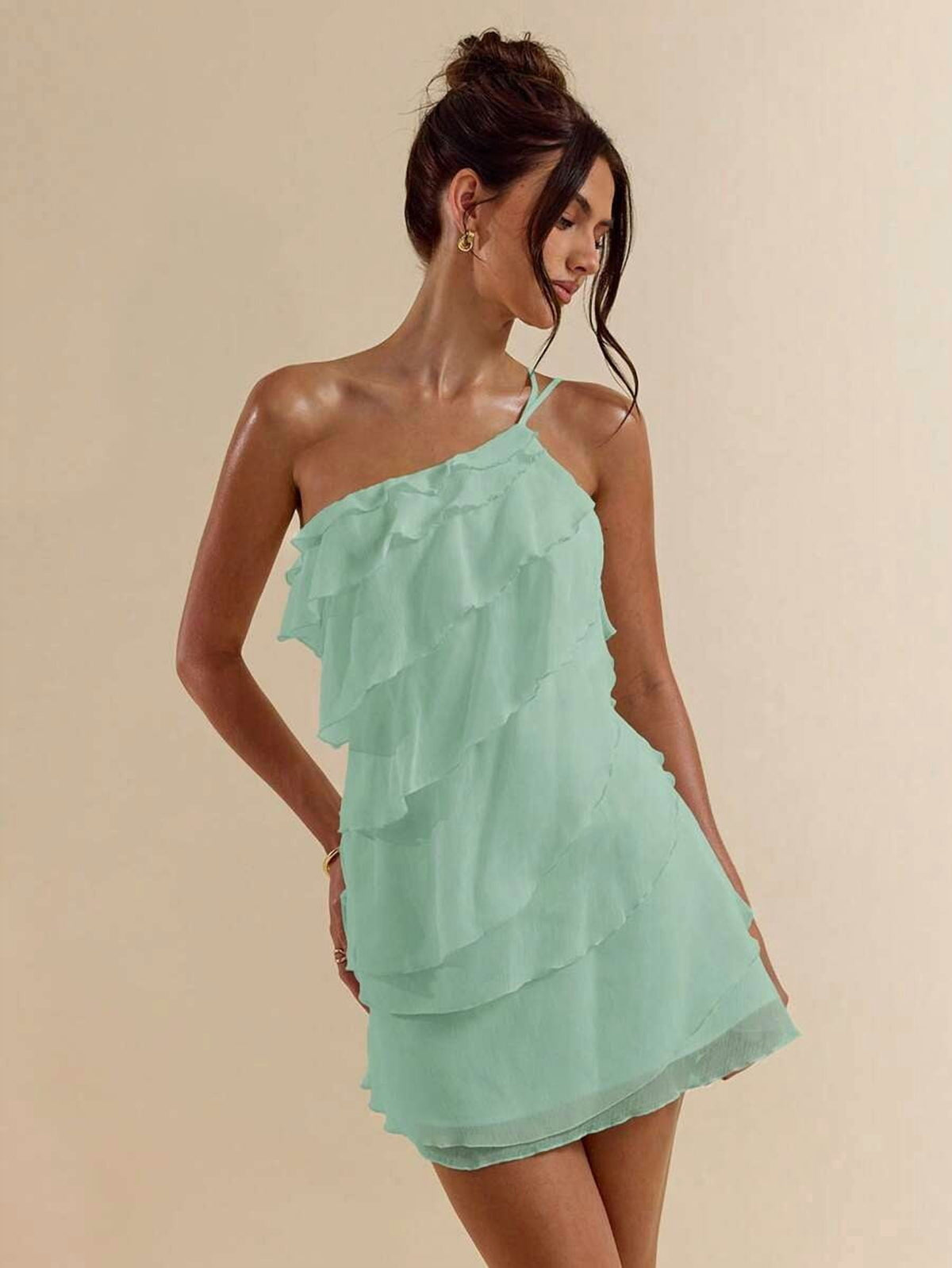 thumbnail image 4 of Blue Layered Ruffle Mini Dress With Open Back And Adjustable Straps, 4 of 30