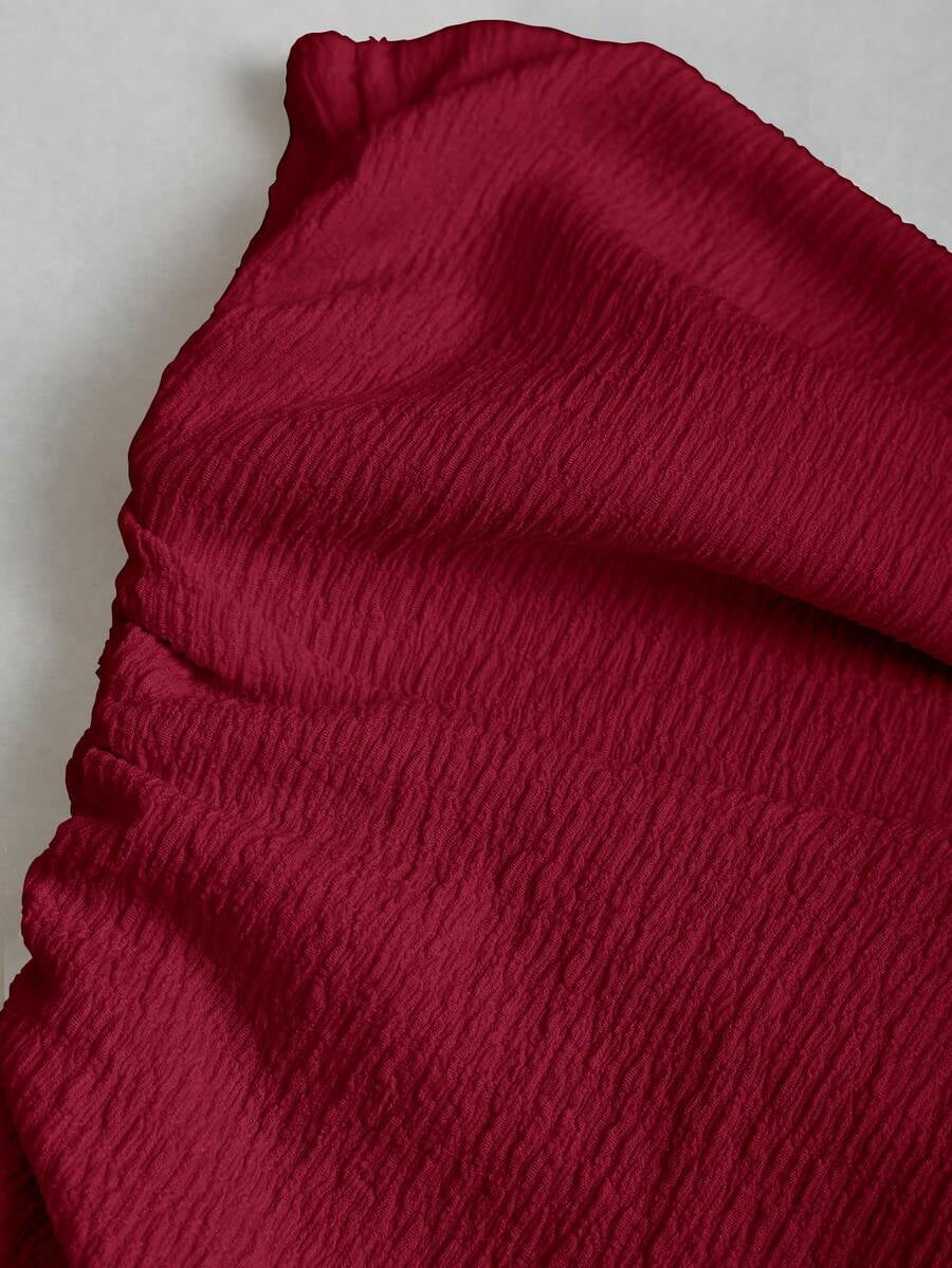 thumbnail image 4 of Women's Elegant Strapless Double Layer Ruffle Mini Dress, Red, Sizes L-M, 4 of 6