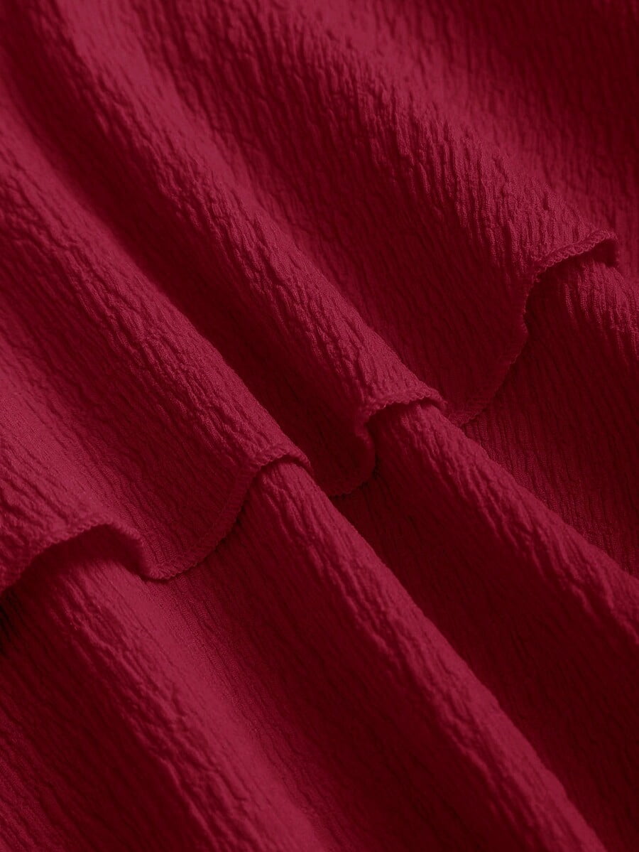 thumbnail image 5 of Women's Elegant Strapless Double Layer Ruffle Mini Dress, Red, Sizes L-M, 5 of 6