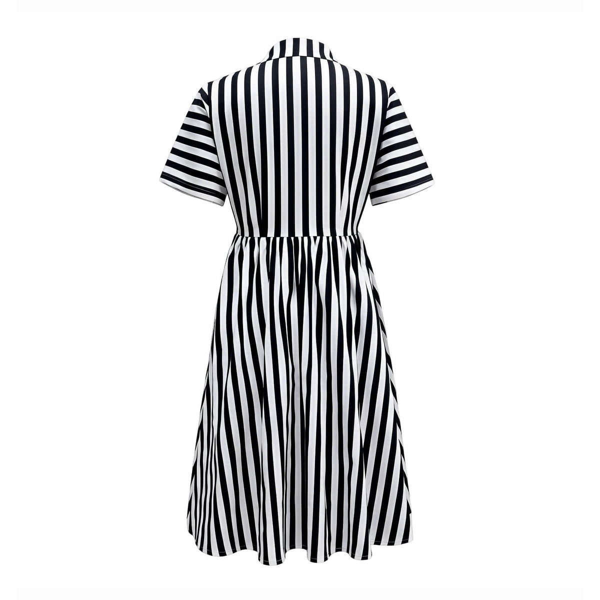 thumbnail image 3 of Trendfront Womens Striped Shirt Dress Short Sleeves Button Front Collared Neck Gathered Waist Flared Midi Dress, 3 of 3