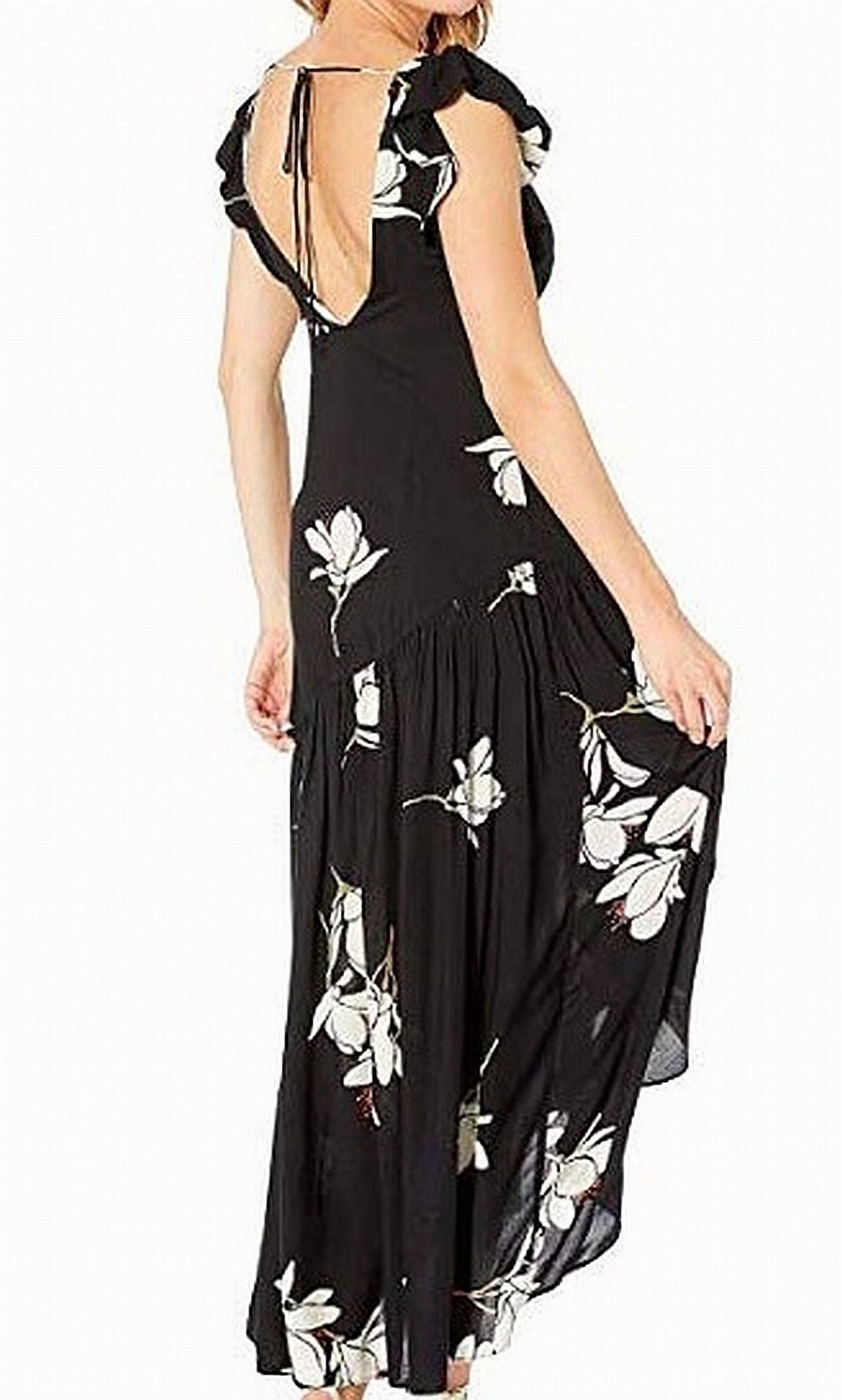 thumbnail image 2 of FREE PEOPLE Womens Black Floral Cap Sleeve V Neck Maxi Hi-Lo Casual Dress 6, 2 of 4