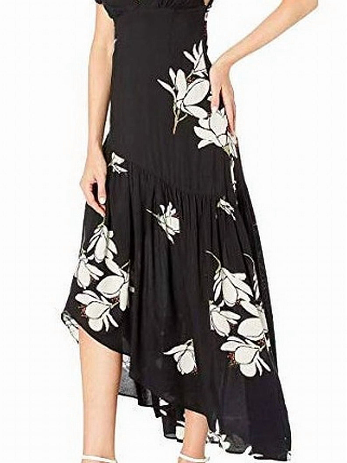 thumbnail image 3 of FREE PEOPLE Womens Black Floral Cap Sleeve V Neck Maxi Hi-Lo Casual Dress 6, 3 of 4