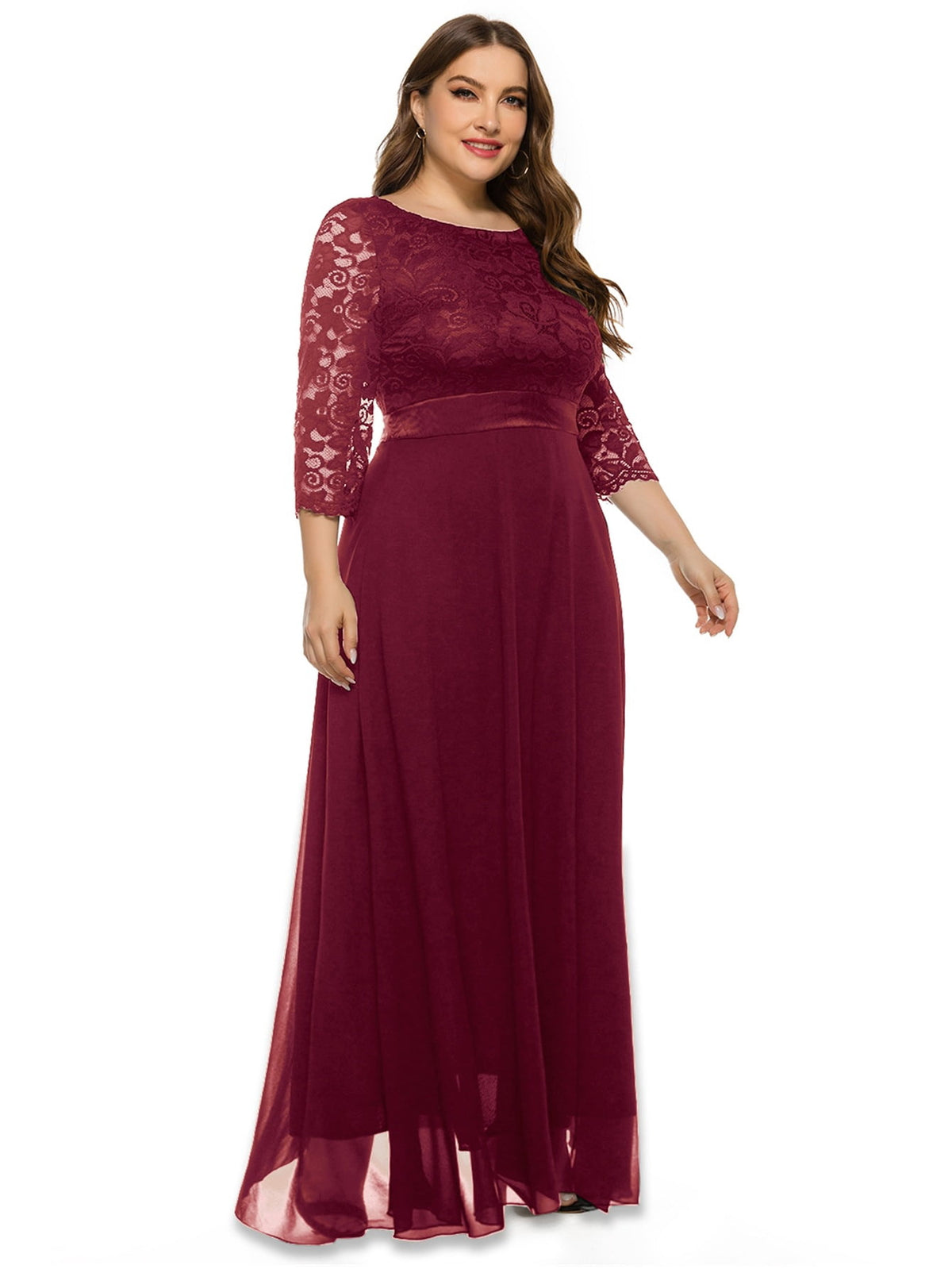 thumbnail image 4 of Women's Plus Size Lace Contrast Chiffon V Neck Flowy Cocktail Wedding Guest Midi Dress, 4 of 10