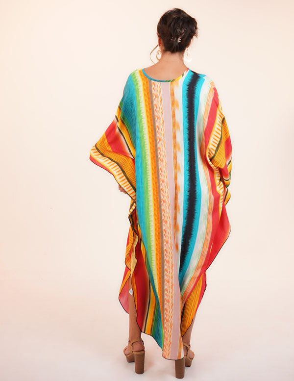 thumbnail image 4 of Shawl Dawls Women Cover-up V Neck Oversized Sleeve One Size Beach Kaftan Vacation Dress-STRIPE MULTI, 4 of 6