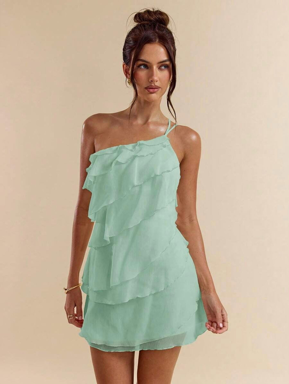 thumbnail image 6 of Blue Layered Ruffle Mini Dress With Open Back And Adjustable Straps, 6 of 30