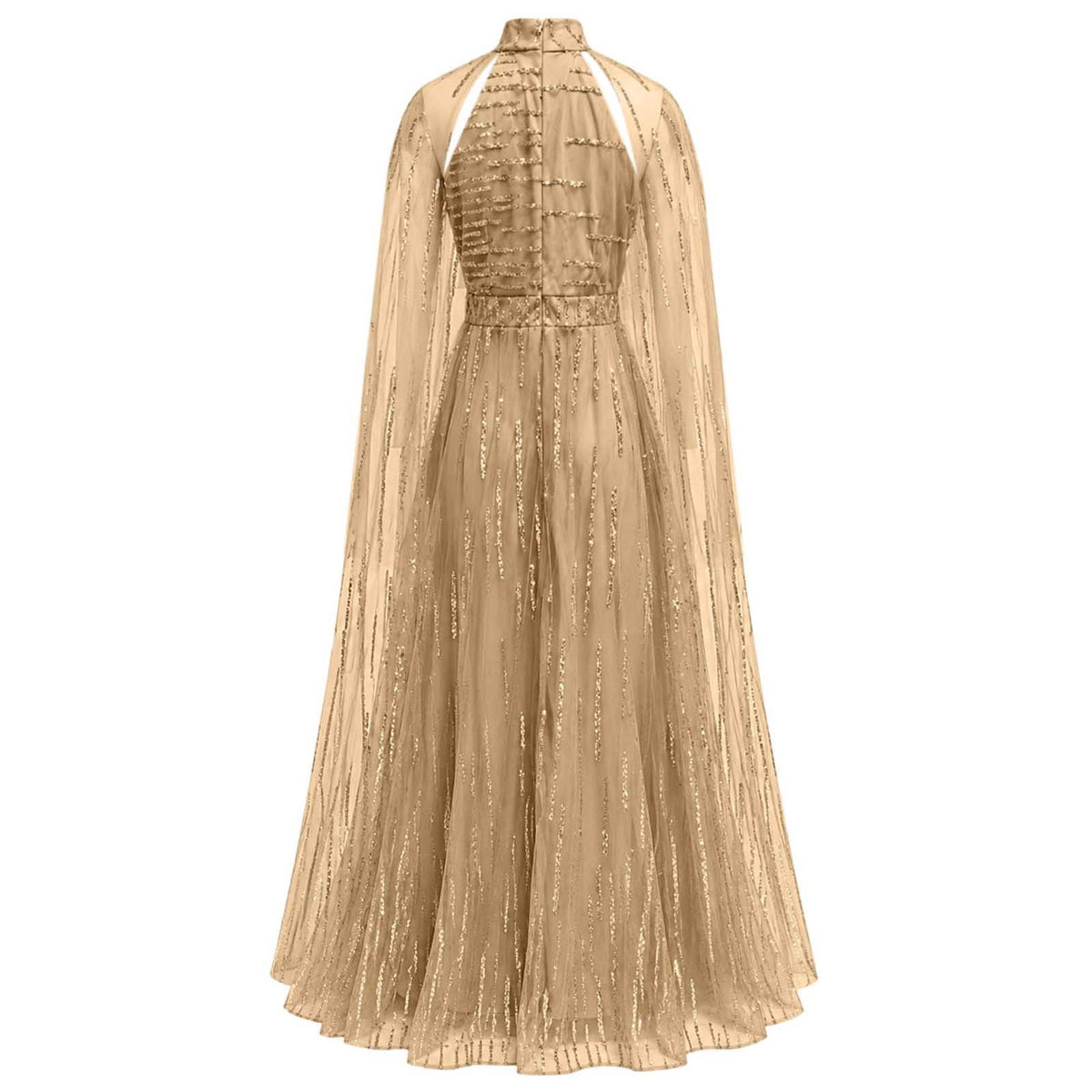 thumbnail image 3 of ZHOGXU Women's Mesh Sequin Evening Dresses High Neck Cutout Beaded Tulle Maxi Dress Sheer Cape Sleeve Formal Gown, 3 of 7