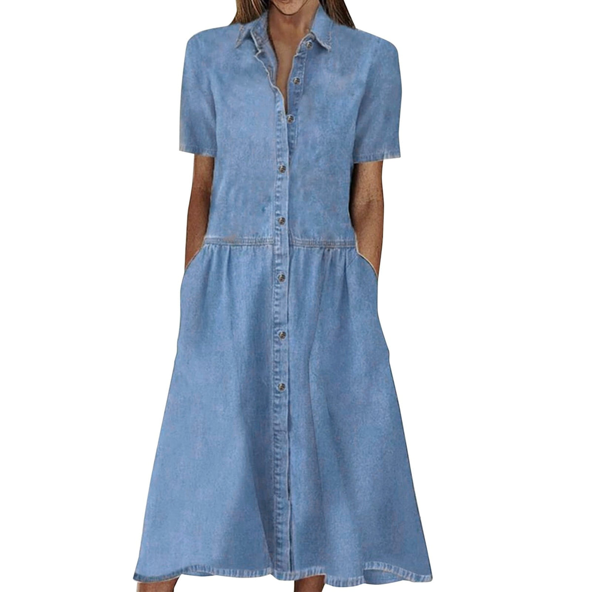 thumbnail image 2 of IDALL Summer Dresses,Denim Dress Women's Fashion Multi Pocket Skirt Skirt Casual Denim Summer Denim Multi Button Women's Dress Casual Dresses,Petite Dresses,Modest Dresses Light Blue Dress S, 2 of 7