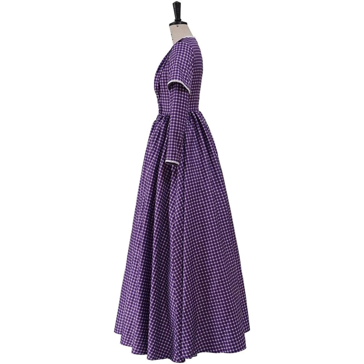thumbnail image 4 of Women's Vintage Victorian Dress Purple Plaid Pleated Long Sleeve Gown Scotland Rural Dress, 4 of 7