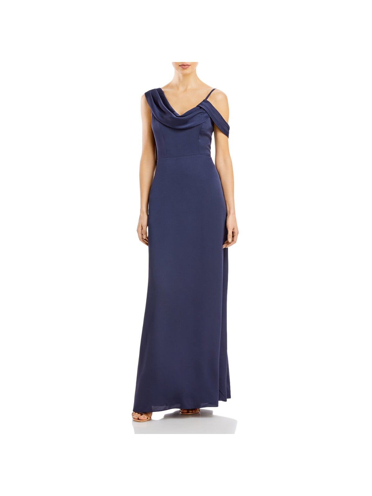 thumbnail image 1 of AQUA FORMAL Womens Navy Zippered Adjustable Lined Sleeveless Asymmetrical Neckline Full-Length Evening Gown Dress 10, 1 of 3