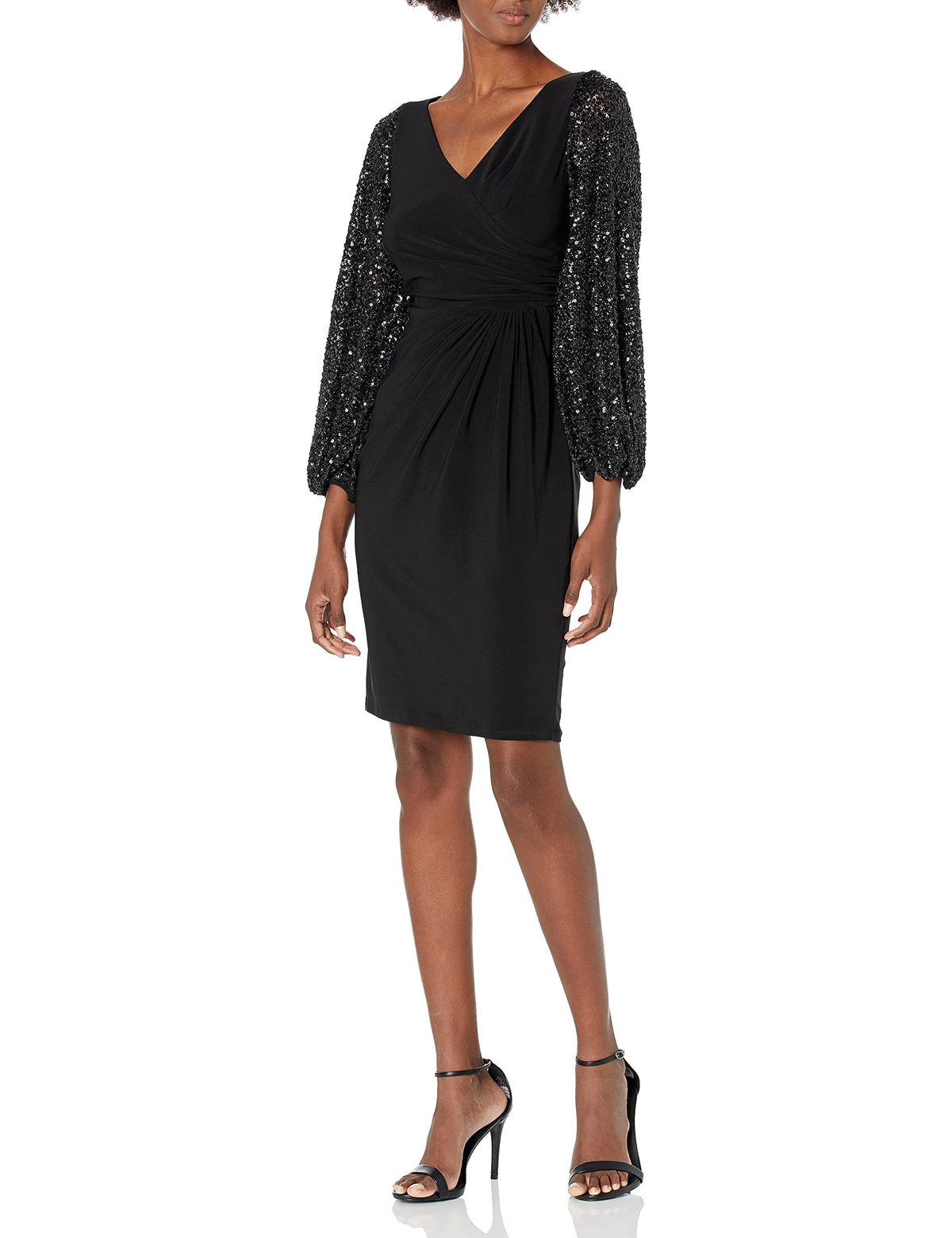 thumbnail image 1 of Adrianna Papell Women's Draped Jersey Cocktail Dress, Black, 4, 1 of 2