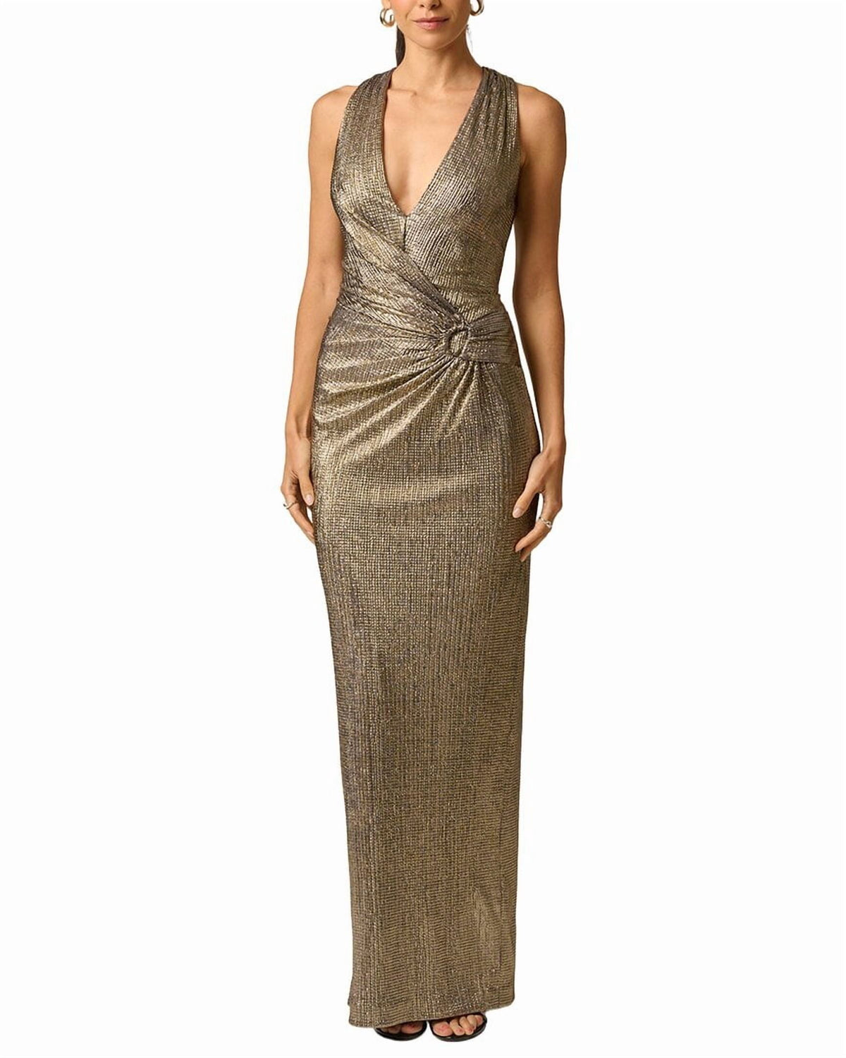 thumbnail image 1 of Adrianna Papell womens Metallic Knit Long Dress, 0, Gold, 1 of 3