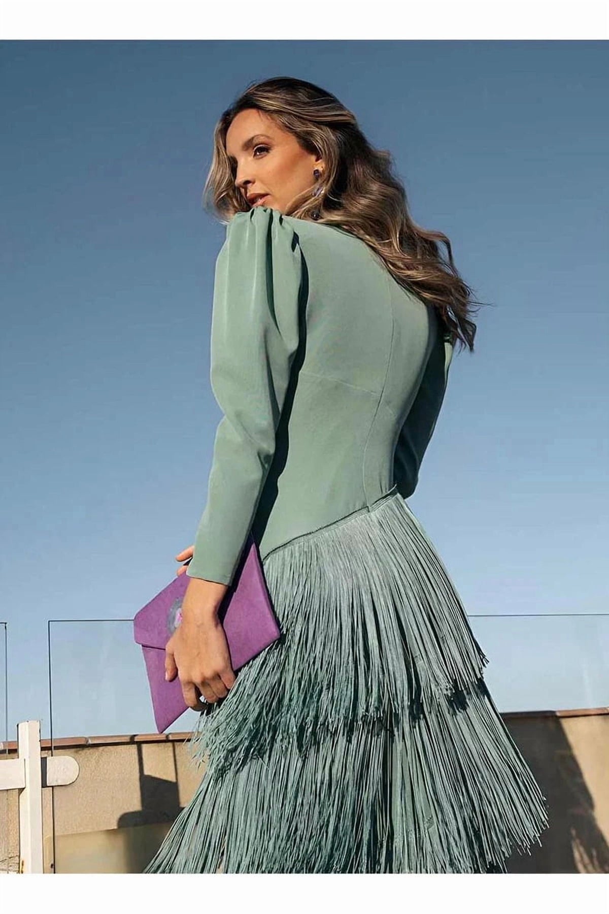thumbnail image 1 of Autumn Deep V-neck Fringe Fitted Long Dress, 1 of 10