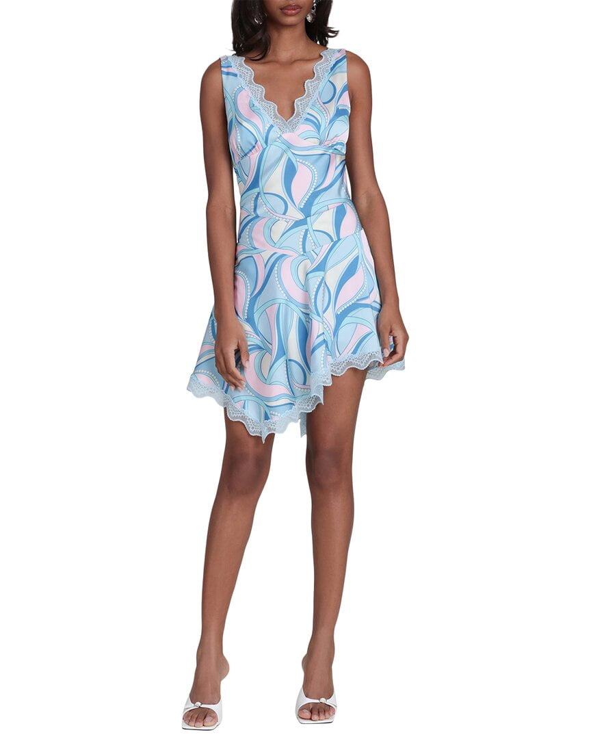 thumbnail image 1 of Avec Les Filles womens Lace Trim Bias Mini Dress, 6, Blue, 1 of 4