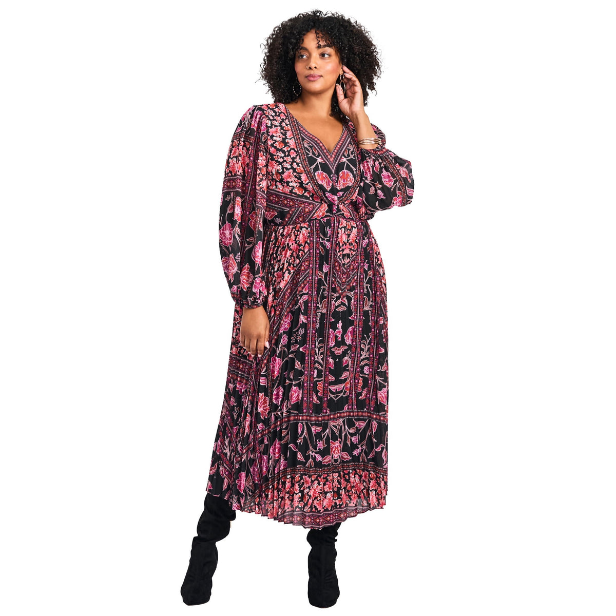 thumbnail image 1 of Avenue Women's Plus Size Harmony Twist Front Pleated Dress, 1 of 2