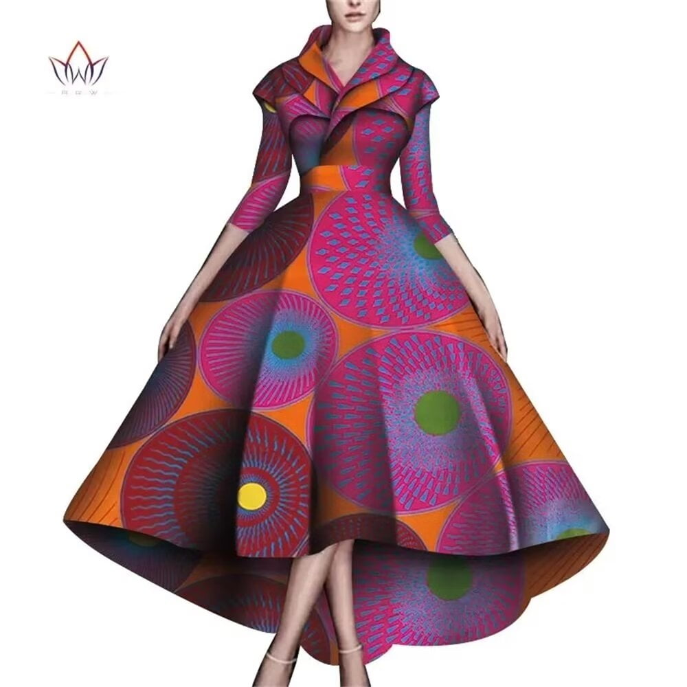 thumbnail image 1 of BintaRealWax African Dresses for Women A-line Floor-Length Dress Traditional Ankara Kente Print Evening Dress WY5951, 1 of 2
