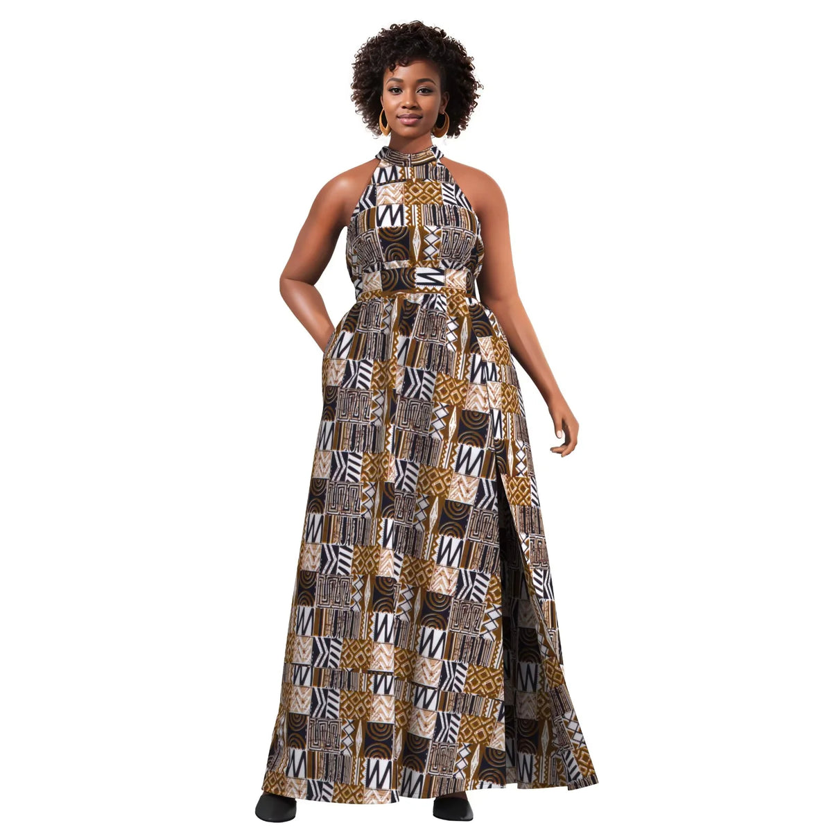 thumbnail image 1 of BintaRealWax African Print Dress for Women Elegant African Attire Ankara Kente Dress with Pocket, 1 of 3