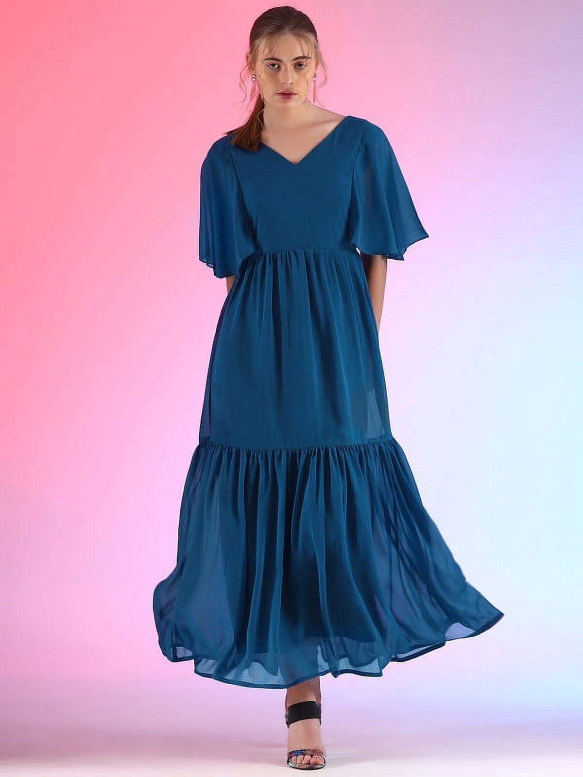 thumbnail image 1 of BridalGallery Print Midi Long Dress For Women Summer Tunic Flared Dress V Neck Casual Loose Flowy Swing Shift Dresses Size XS-XXL, 1 of 2